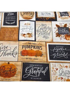 Hobby Lobby Be Grateful Cotton Fabric Thanksgiving Pumpkins Leaves 1 7/8 Yards